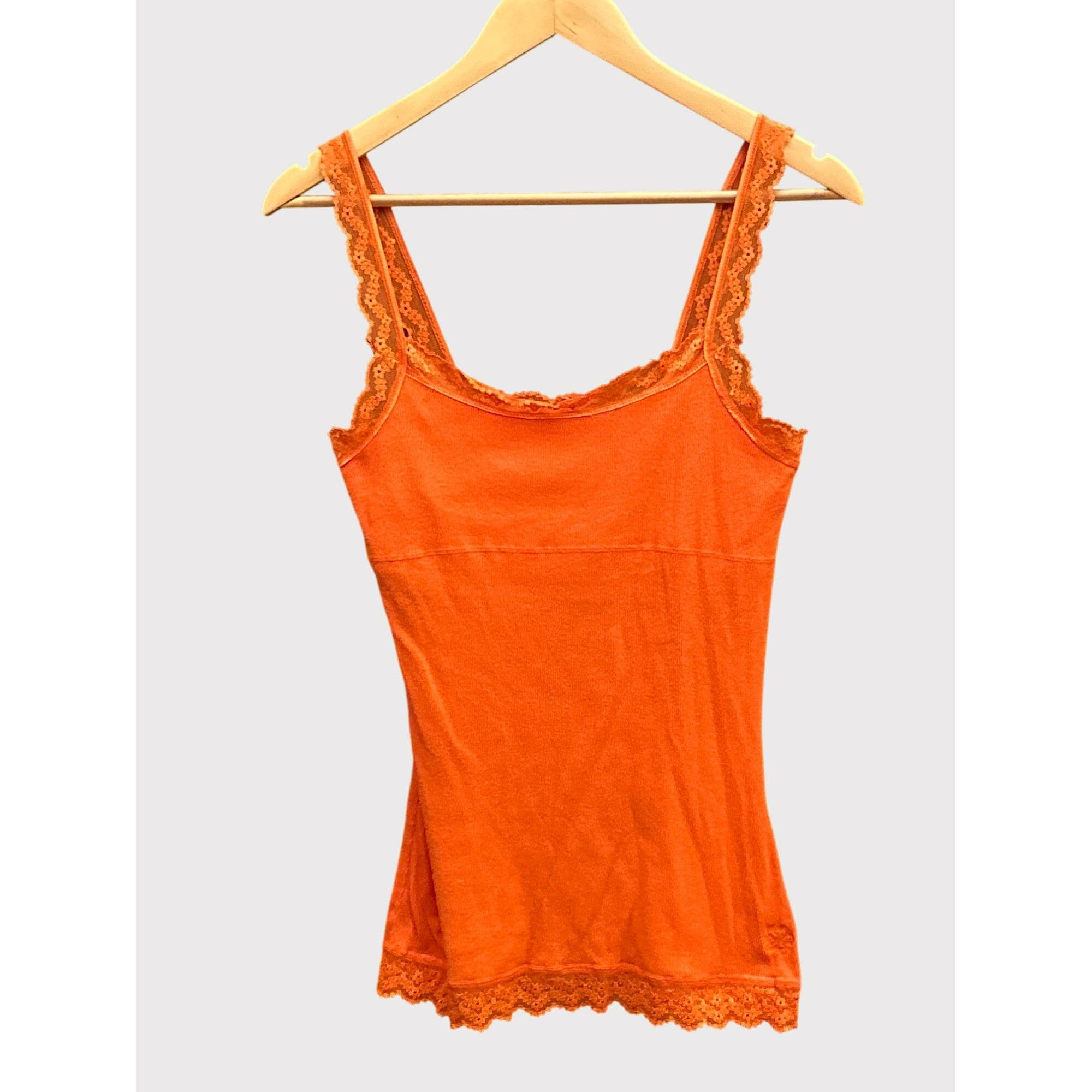 Y2K Orange Lace Trim Cami Tank Top Retro Festival 2000s Vintage