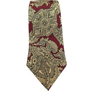 Vintage Polo Ralph Lauren Burgundy Gold Paisley Print Handmade Necktie Made USA