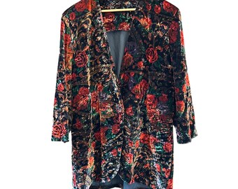 Vintage Crushed Velvet Romantic Floral Blazer Whimsigoth Holiday Ecletic Baroque