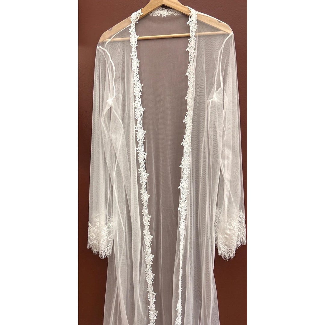 Bridal Sheer Mesh Lace Robe Ethereal Honeymoon Victorian Angelcore ...
