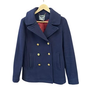J.Crew Women Navy Double-Breasted Wool Blend Peacoat Size 6 Stadium Cloth Preppy