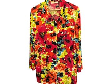 90er Jahre Auswahl Floral Cardigan Jacke Maximalist Art To Wear Eclectic Bold Print L