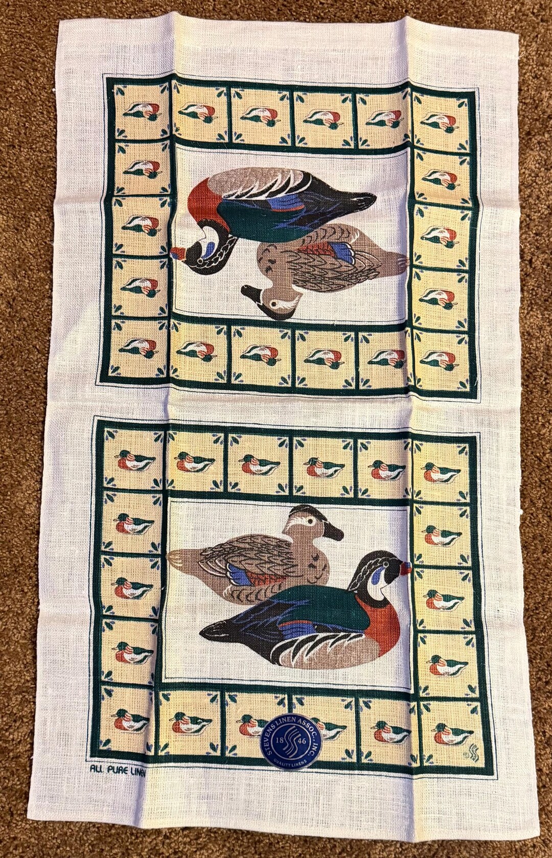 Steven Linens Vintage Stevens Linen Association 100% Linen Tea Towel Featuring Decoy ...