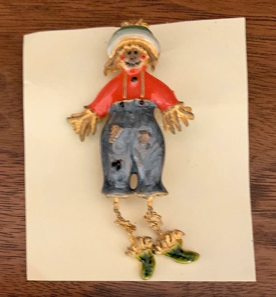 Vintage Halloween Pin Enamel Scarecrow with Dangling … Gem