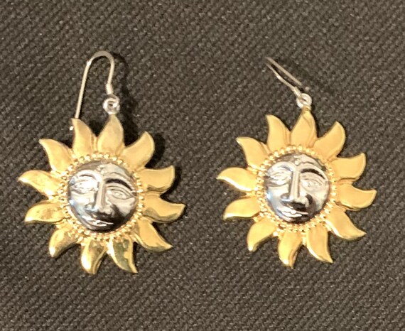 Vintage Gold Vermeil and Sterling Silver Sun Face… - image 1