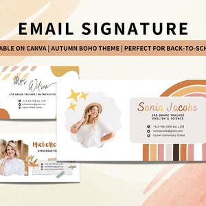 Email Signature Teacher Editable Canva Template, Autumn Boho Rainbow Classroom Decor Back To School, Gmail Outlook Custom Signature Template