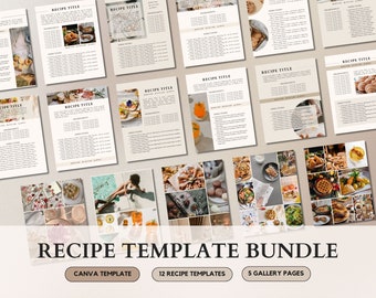 Editable Recipe Book Template Bundle on Canva, Printable Recipe Template Cookbook Template Blank Recipe Sheets, A4 Letter Size PDF