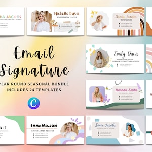 Email Signature Teacher Editable Canva Template, Seasonal Bundle Boho Rainbow Classroom Decor Back To School, Custom Signature Template