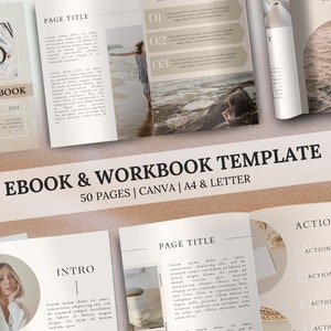 Workbook Ebook Templates Canva, Editable Course Creator for Entrepreneurs Small Businesses Coaches Bloggers Magazine, Minimal Beige Neutral