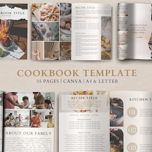Cookbook Template Custom Recipe Book Template, Printable Recipe Book Digital Ebook Template Canva, Family Recipe Book Course Creator