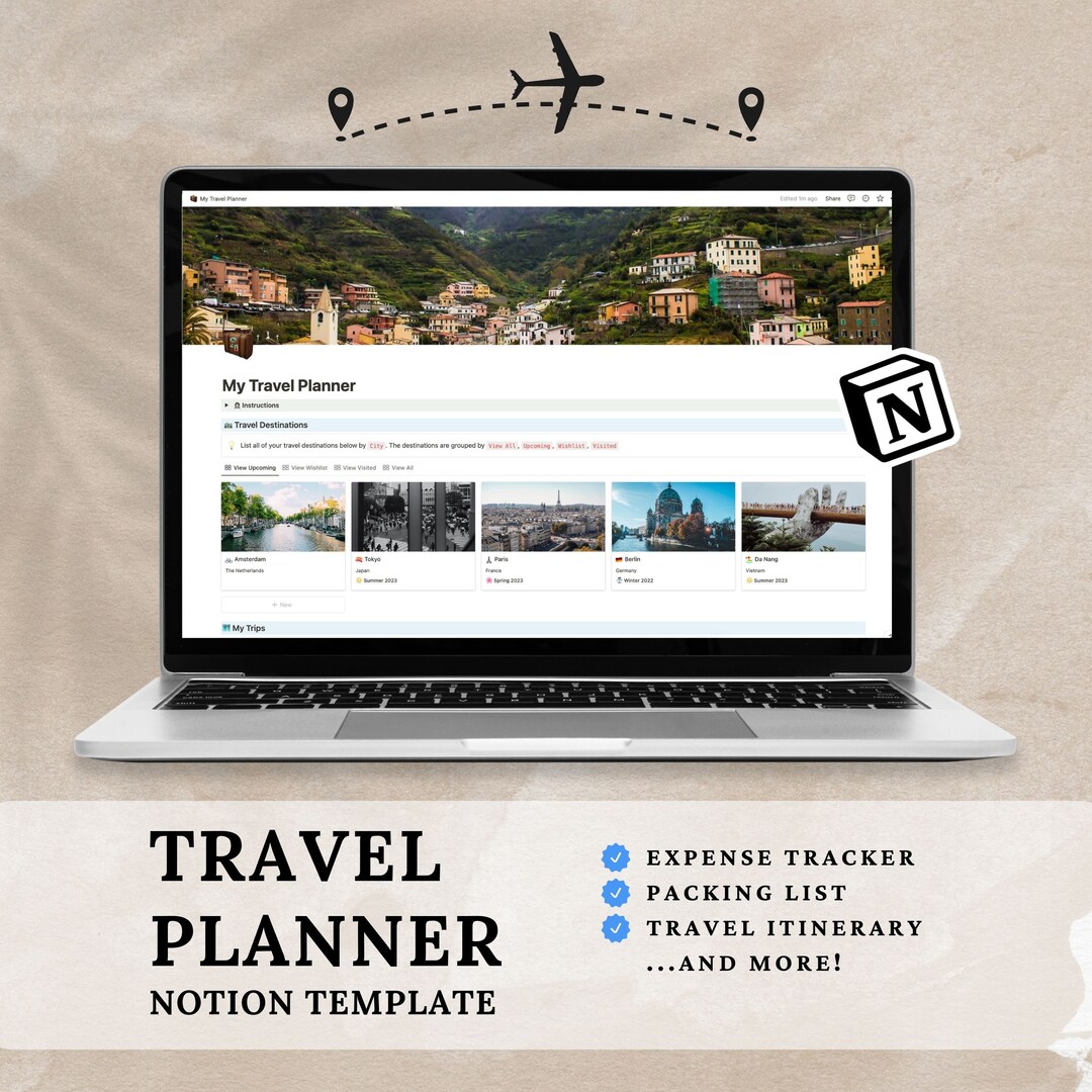 Notion Template Travel Itinerary Notion Travel Planner Packing List Expense Tracker, Notion