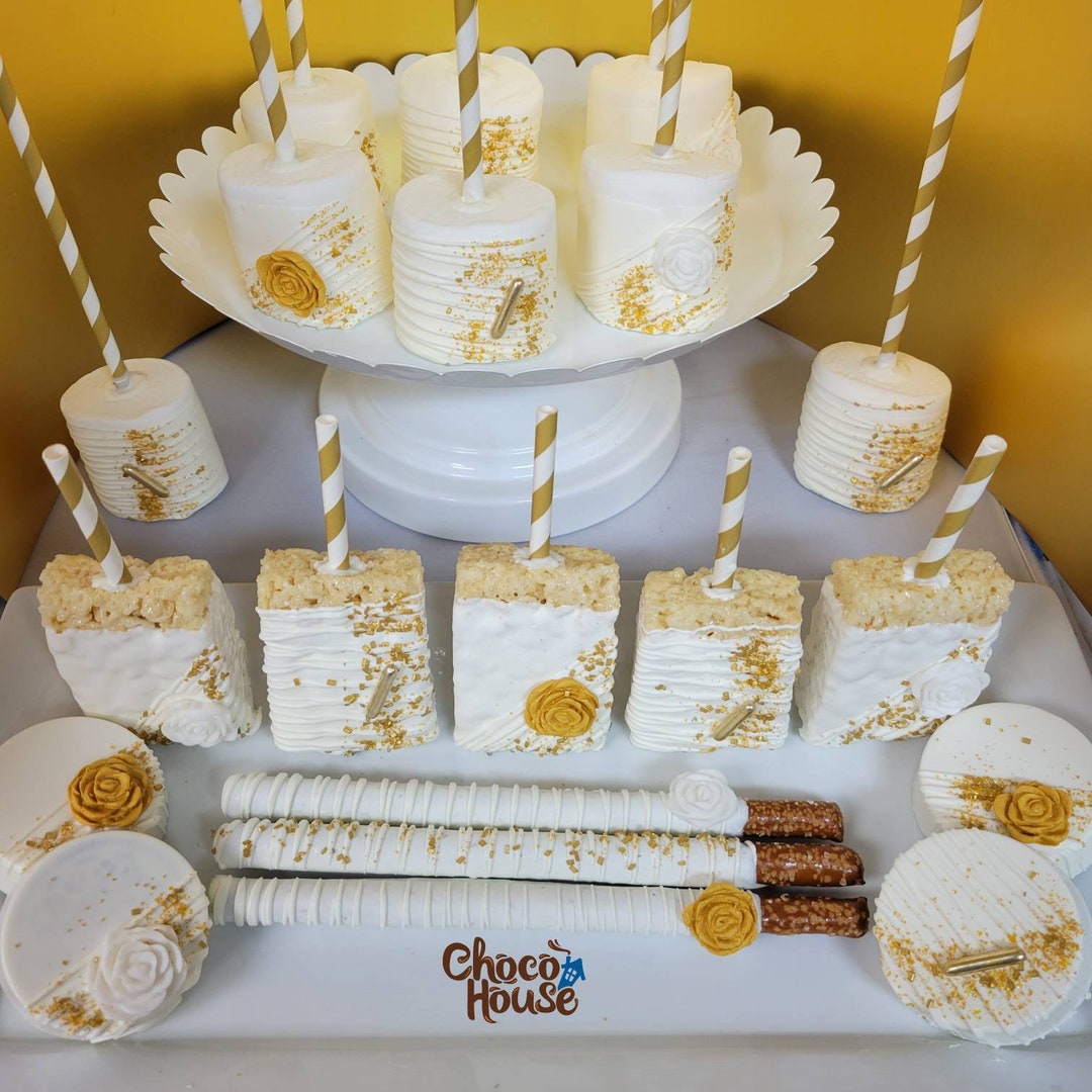 White and Gold Wedding Chocolate Treats / Wedding, Anniversary ...