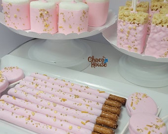 Baby girl Baby shower treats bundle. Pink / gold sprinkles. Party sweets. 48 pcs
