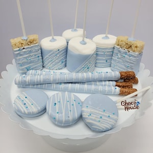 Baby boy Baby Shower treats bundle. Light blue/ white drizzle/ sprinkles . 48 pcs