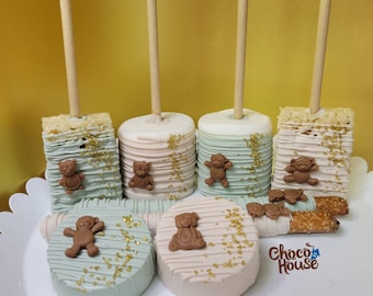 Teddy Bear Baby Shower Favors, Sage & Cream Treats (48pcs)