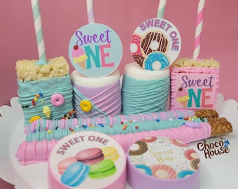 Sweet one,  Party Favors.  First birthday donuts ice cream party treats. 48 pcs