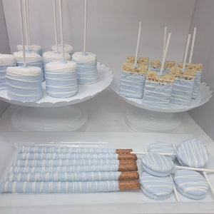 Baby shower treats bundle. Baby boy, Light blue/ white drizzle chocolate  48 pcs
