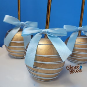 Gold apple with baby blue drizzle Chocolate candy apples. Gold apples.  10 pcs