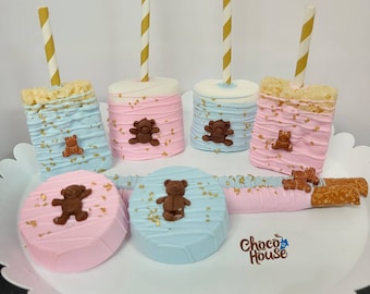 Teddy bear pink and blue. Boy or Girl party favors. gender reveal. We can bearly wait.. 48 pieces.
