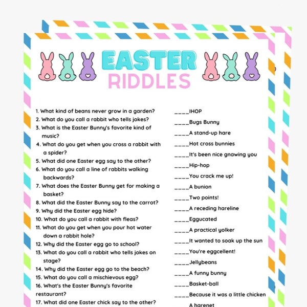 Easter Riddles for Kids, Kids Easter Game, Easter Classroom Activity, Printable Easter Party Game, Easter Riddles Quiz, Easter Riddles Game