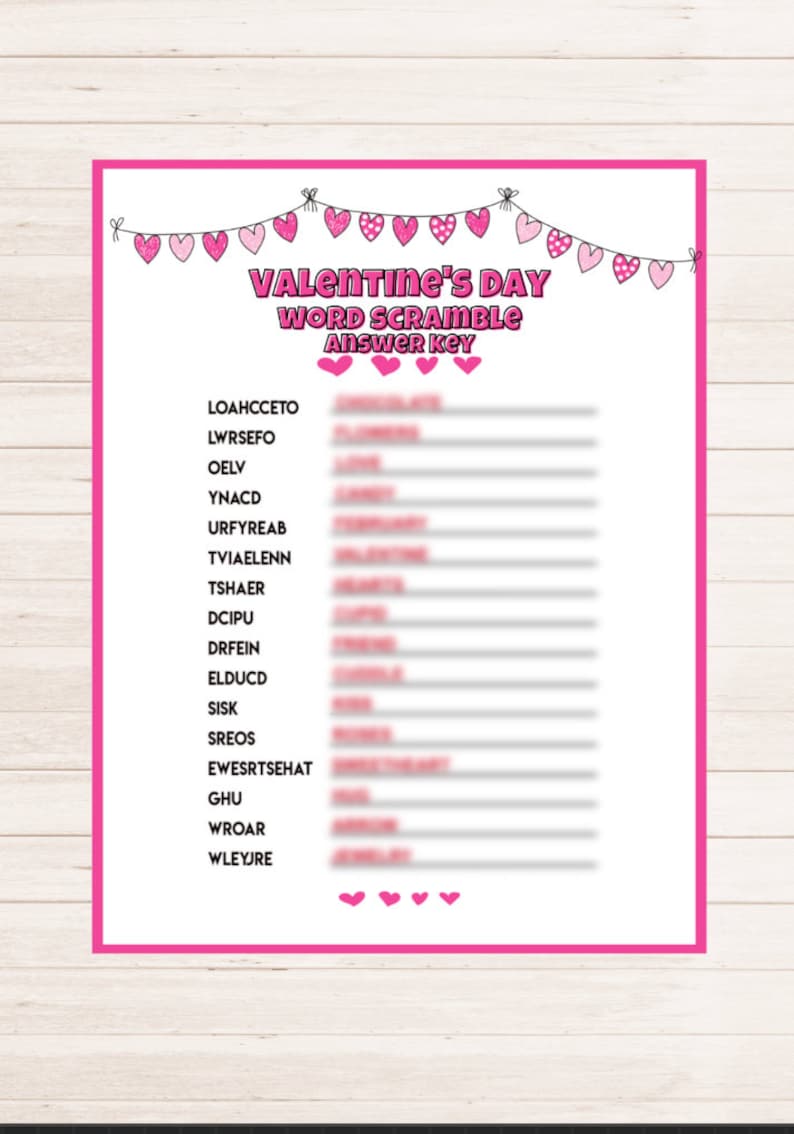 Valentine s Day Word Scramble Game Valentine s Day Game Printable