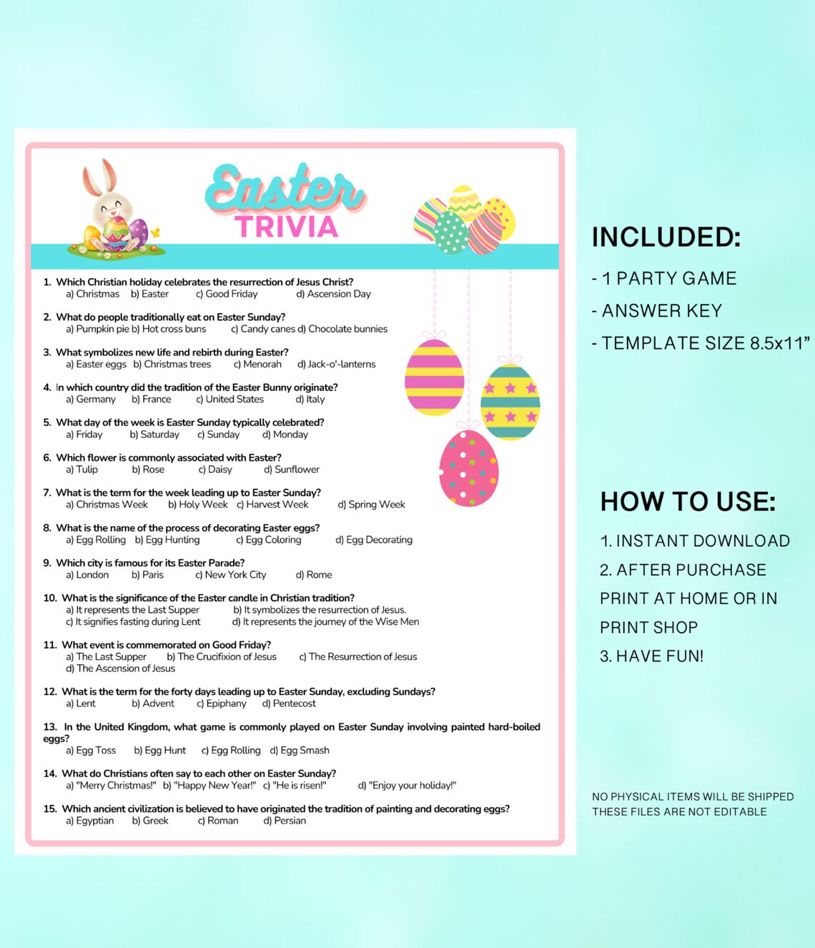Easter Trivia for Kids, Kids Easter Game, Easter Classroom Activity ...
