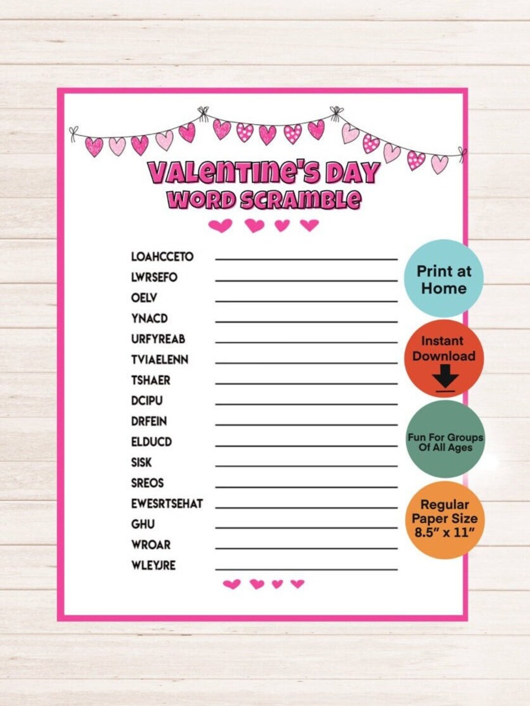 Valentine s Day Word Scramble Game Valentine s Day Game Printable