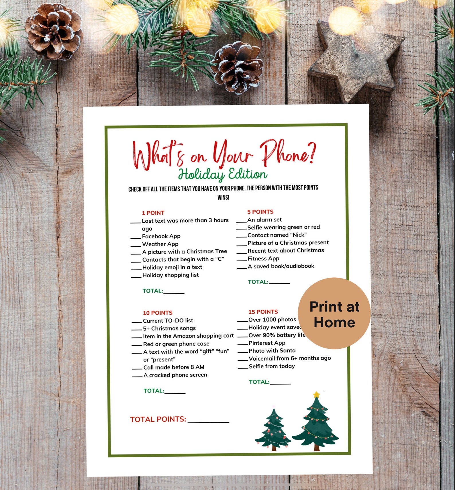 Christmas Party Cell Phone Game, Holiday Party Game, What's on Your