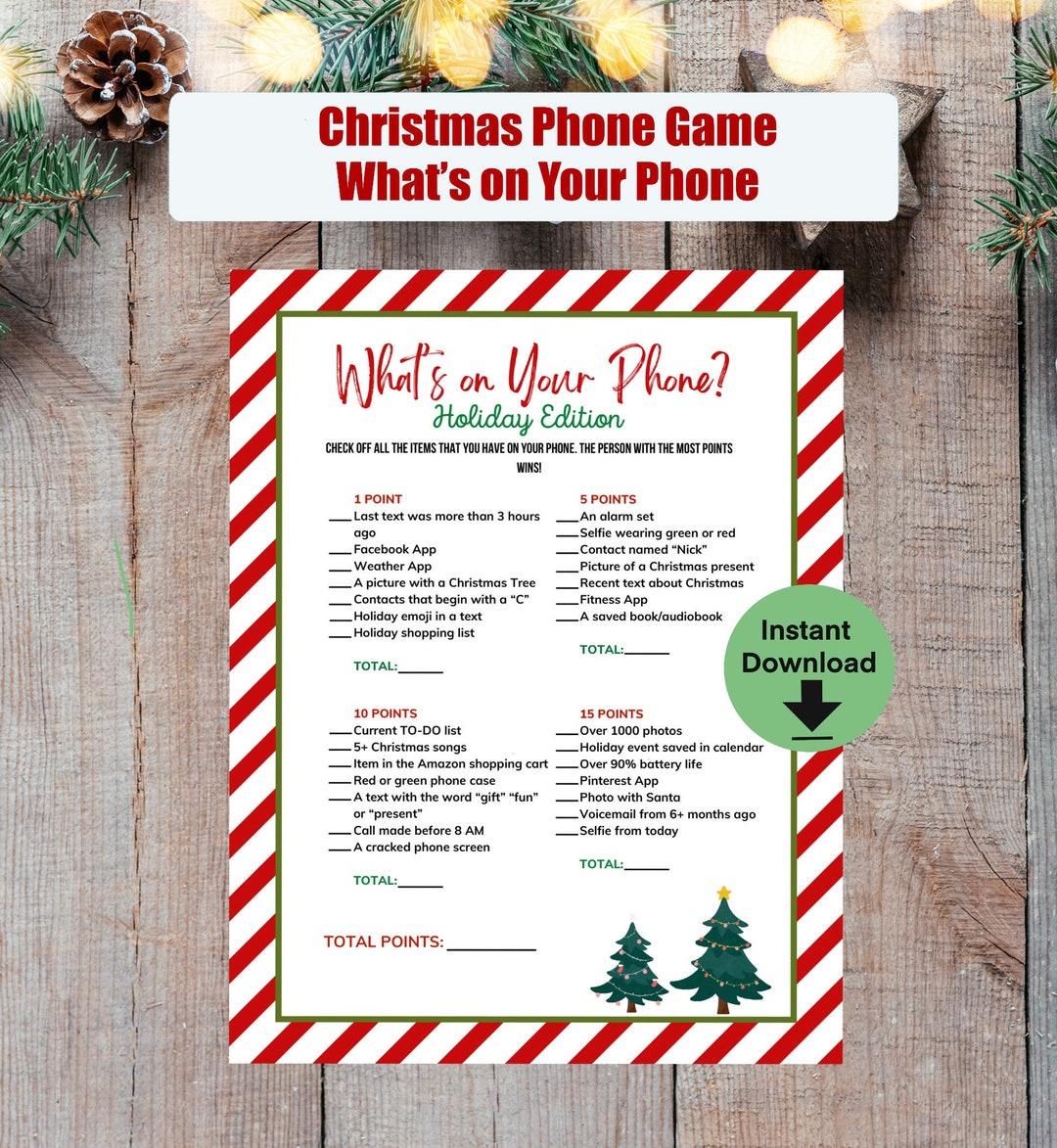 Christmas Party Cell Phone Game, Holiday Party Game, What's on Your