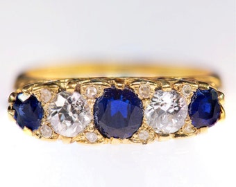 Edwardian Diamond and Sapphire 5 stone ring