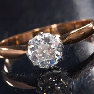 OLD EUROPEAN cut Diamond Solitaire Ring 18K Rose gold Approx 0.75 carats