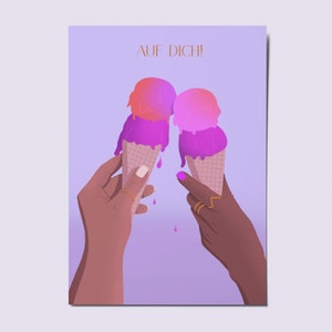 Geburtstagskarte zum Geburtstag Freundin beste Freundin Geburtstag Karte Freundschaft Sommer Karte Illustration Eis essen Karte feministisch