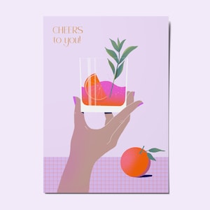 Cocktail Birthday Postcard for Friend Aperol Cocktail Painting Card for Cocktail Lover Summer Birthday Card for best friend