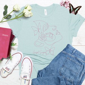 Express Yourself Gospel Singer Minimalist Boho T-Shirt Portrait Line Drawing Tee with Rose and Butterflies Talent Skill Tshirt Gift for Her