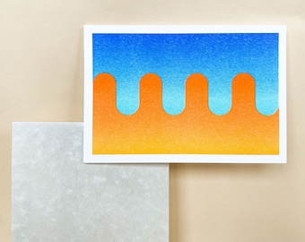 Wave Risograph Card | A6 Graphic Art Print in Blue & Orange