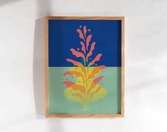 Color Blocked Floral Art Print | Abstract Blooming Vase Painting