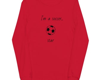 Soccer Star Long Sleeve Tee T Shirt Youth Kids Gift Sports Unisex Boys Girls Streetwear