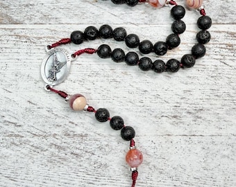 Krieger Rosenkranz | Lava & Orange rote Achat Perlen