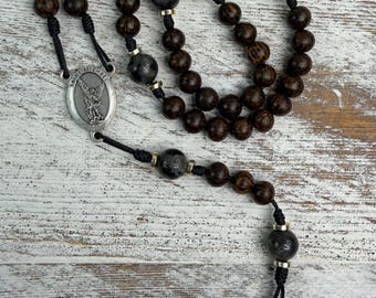 Palm Wood Larvikite Rosary with St. Michael Center