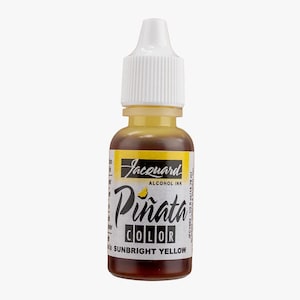 May include: A small plastic bottle of Jacquard Piñata Color alcohol ink in Sunbright Yellow. The bottle features a white screw-on cap and a label with black text reading Jacquard, Piñata Color, and Sunbright Yellow, containing 0.5 fl oz.