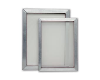 May include: Two silver-colored aluminum screen printing frames, one nested inside the other. The frames are empty and ready for use.