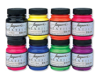 Jacquard Textile Color Fluorescent 8 Color Set | Neon Fabric Paint for Natural Synthetic Fabrics Leather Paper and Wood