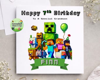 Personalised Gaming Birthday Card for Boys | Block Building Game Style Card | Custom Name & Age, Relation Gamer Card | Kids Birthday Card