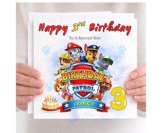 Personalised Rescue Pup Birthday Card, Patrol Puppy Party Card for Kids, Hero Dog Birthday Card for Son, Daughter, Grandson