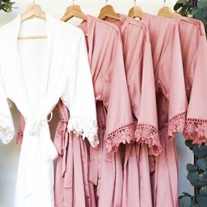 Personalized Bridesmaid Robes - Satin Lace Bridal Party Gifts - Custom Wedding Robes for Bridesmaids, Bride, Maid of Honor - Free Shipping