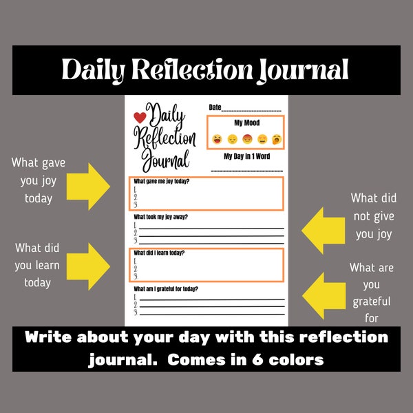 Daily journal printable, daily journal for women, men, teens, self-reflection guided journal with prompts, gratitude journal