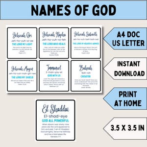 Names of God Printable Cards for Bible Verse Study on Hebrew Name ...