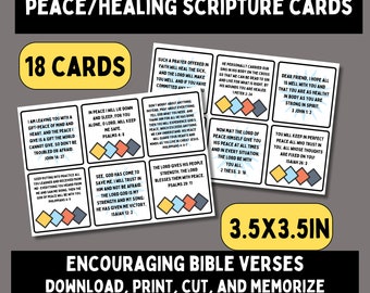 Bible verses about peace, bible verses about healing, encouragement cards printable, bible memory cards, religious gift, scripture cards