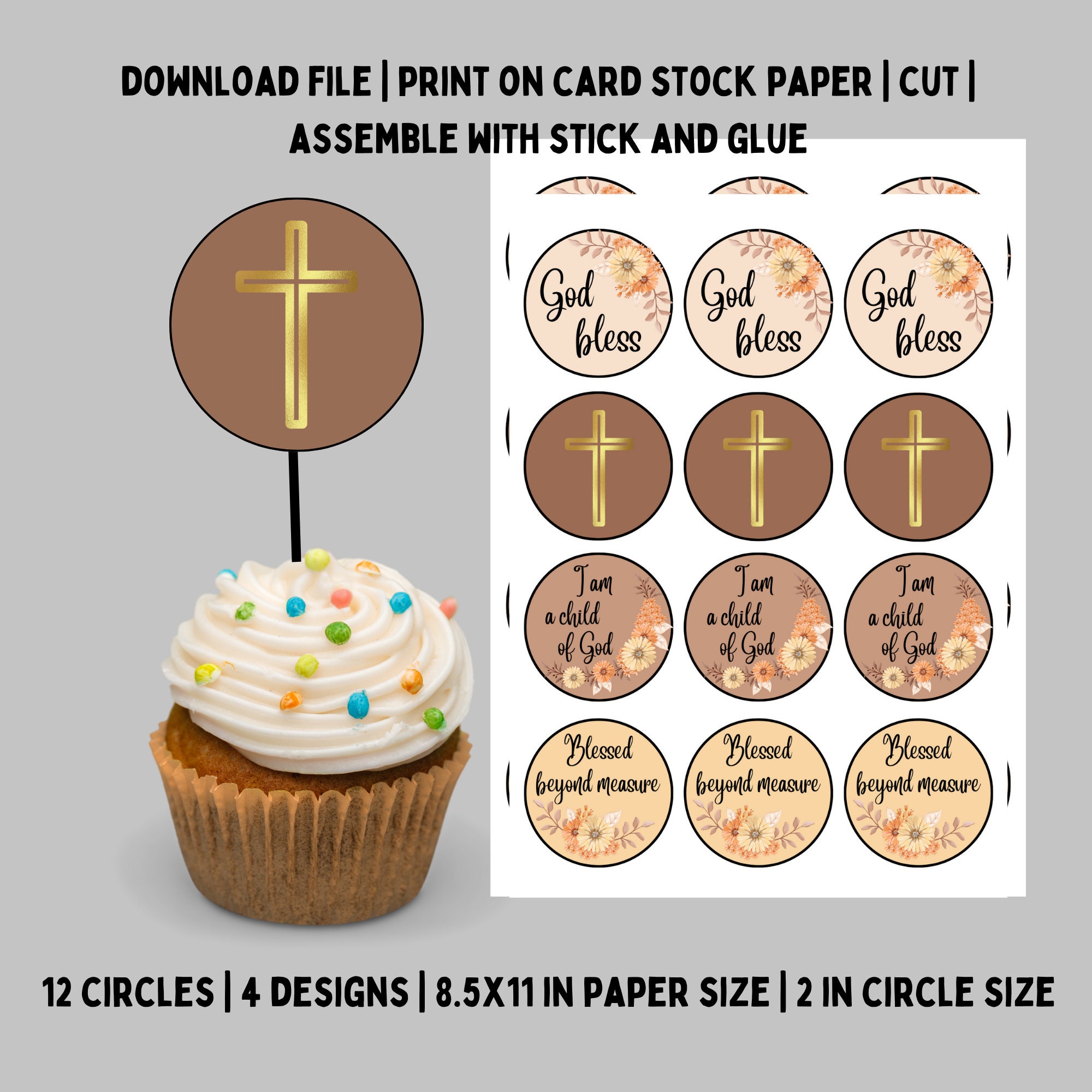 Girls Baptism Cupcake Toppers, Printable Cupcake Toppers, First ...