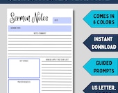 Printable sermon notes template for church service message notes for adults sunday sermon PDF journal inserts for bible study resources
